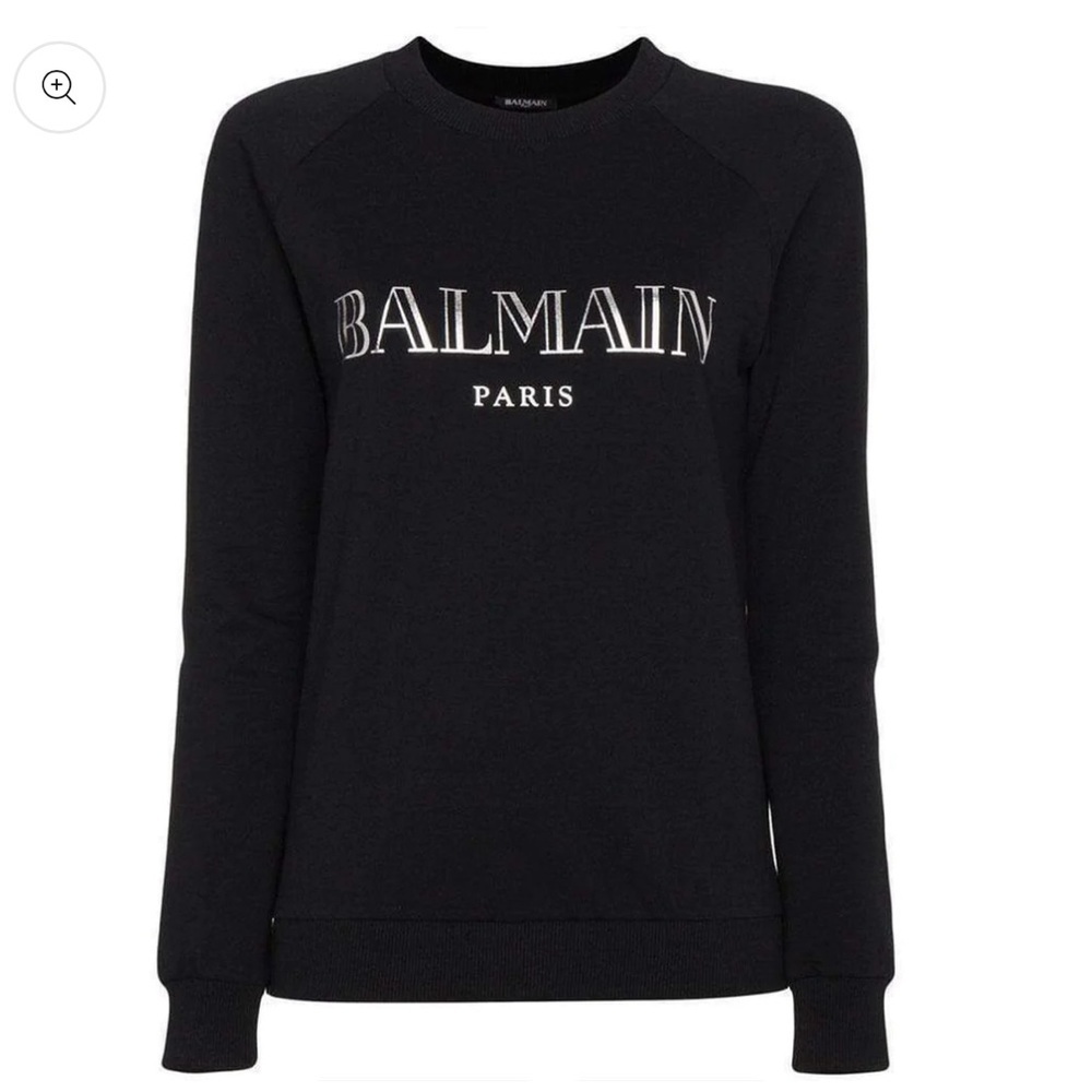 BALMAIN Crewneck Silver Logo Sweater. Sweatshirt. Size 38 (XS-S) black